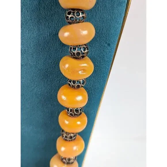 Vtg Yellow Resin & Metal Chunky Bead Necklace Big Bold Fashion Statement 1970's - Picture 2 of 8